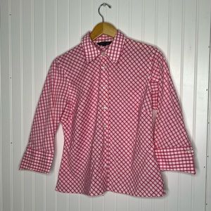 Lands End 3/4 Sleeve Gingham Button Front Shirt Size 12P